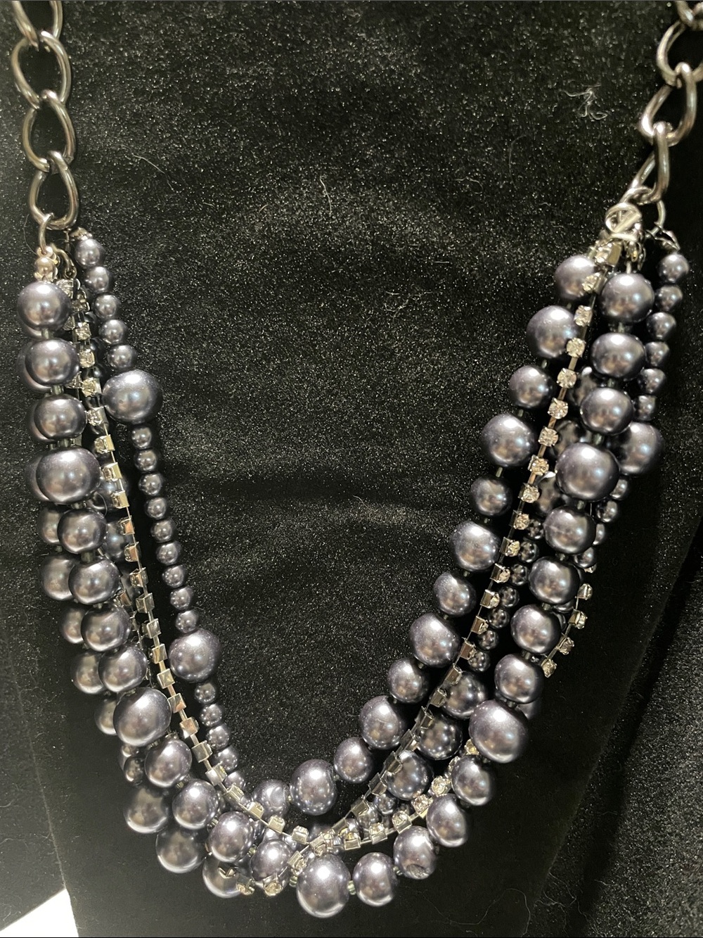Multi-Strand Grey Pearl Statement Necklace and matching Bracelet